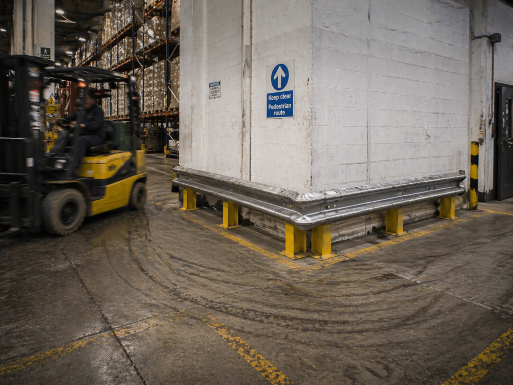 Armco barrier against a wall indoors