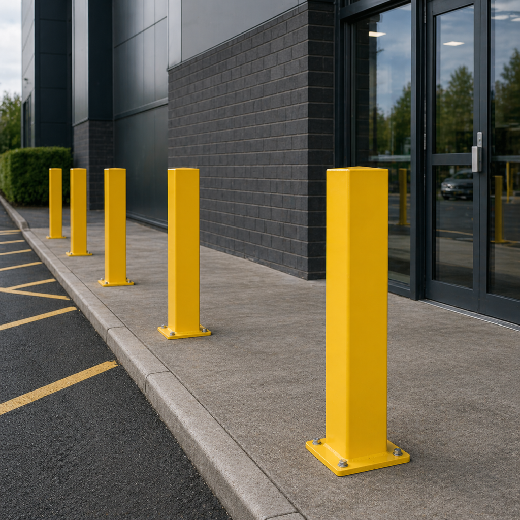Square bollards in a car park