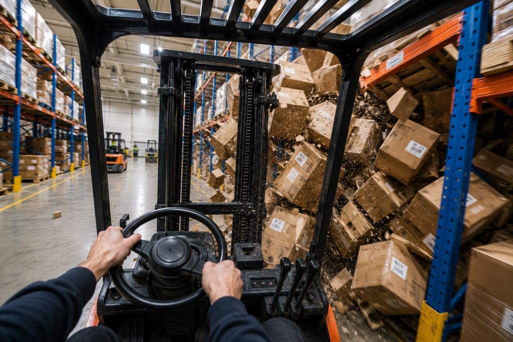 Forklift crash into boxes
