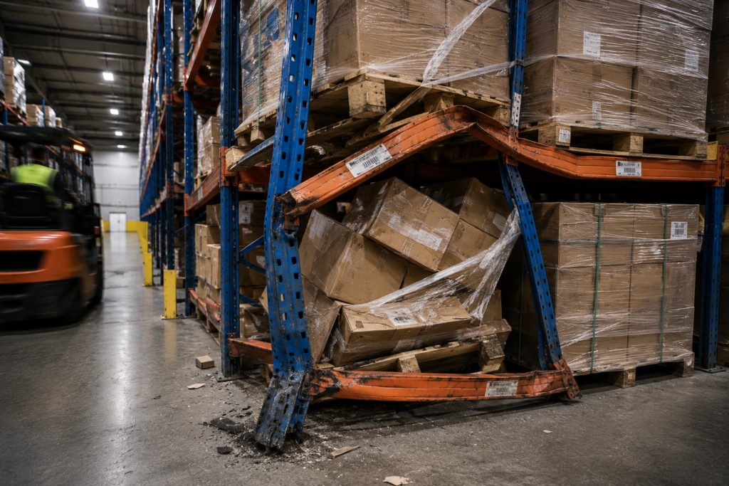 Damaged racking forklift